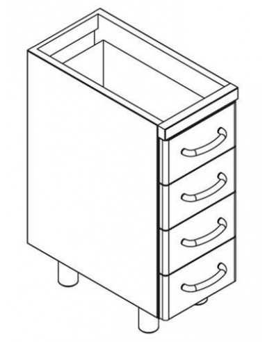 Base móvil - N. 4 cajones cm 21,8 x 52 x H 8,9 - Dimensiones cm 30 x 56,6 x 79