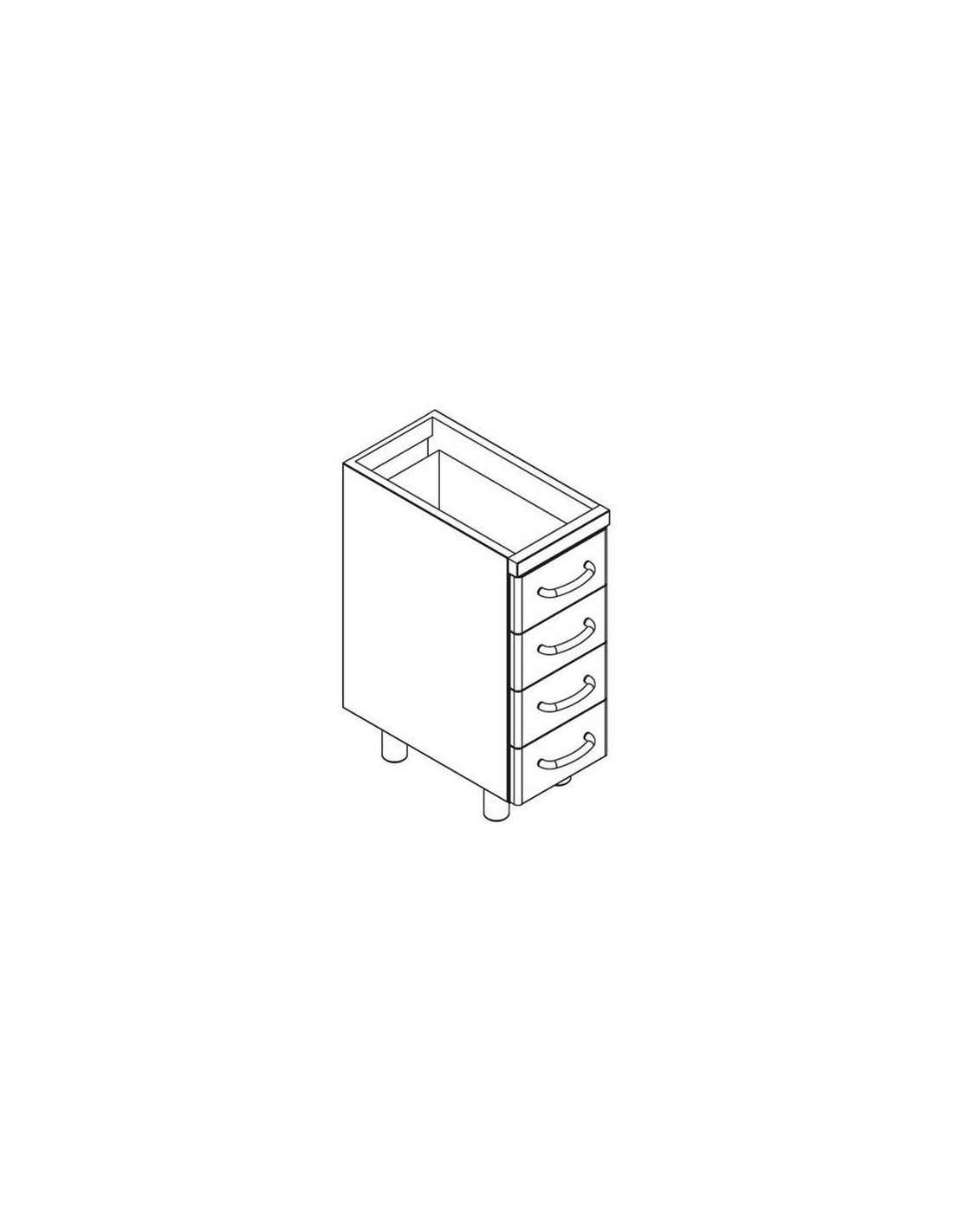 Base móvil - N. 4 cajones cm 21,8 x 52 x H 8,9 - Dimensiones cm 30 x 56,6 x 79