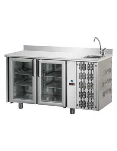 Refrigerated table - Alzatina - Lavello - N. 2 glass doors - cm 142 x 70 x 115/120 h