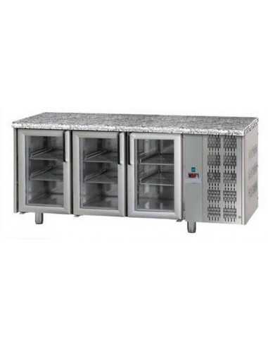 Mesa refrigerada - Top Granito - N. 3 puertas de vidrio - cm 188 x 70 x 85/92 h