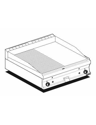 Gas superior frito - 1/2 Smooth plate 1/2 Placa rayada - Cm 80 x 60 x 28 h