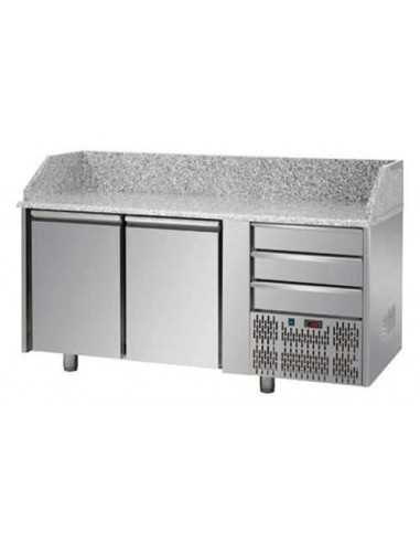 Pizza counter with 2 doors and 3 drawers - cm 161 x 75 x 103/110 h