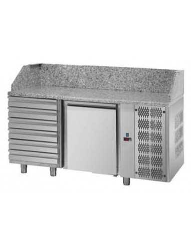 Banco pizza con 1 porta e 6 cassetti - cm 152 x 75 x 103/110 h