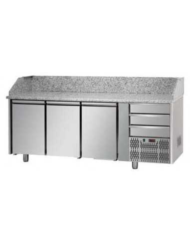 Pizza counter with 3 doors and 3 drawers - cm 204 x 75 x 103/110 h