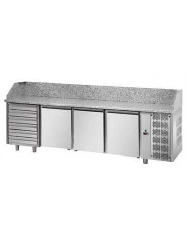 Pizza counter with 3 doors and 6 drawers - cm 242 x 75 x 103/110 h