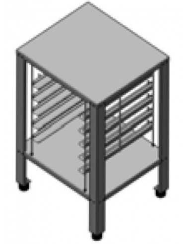 Mesa fija en AISI 430 con soportes universales - Capacidad : 6 sartenes 2/3 GN o 6 parrillas cm 42.5 x 34