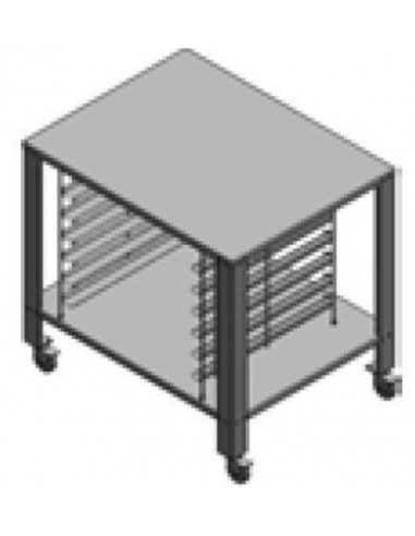 Fixed table in AISI 430 with universal wheels and supports - Capacity : 6 pans 2/3 GN or 6 grills cm 42.5 x 34 - cm 61 x 63 x 88