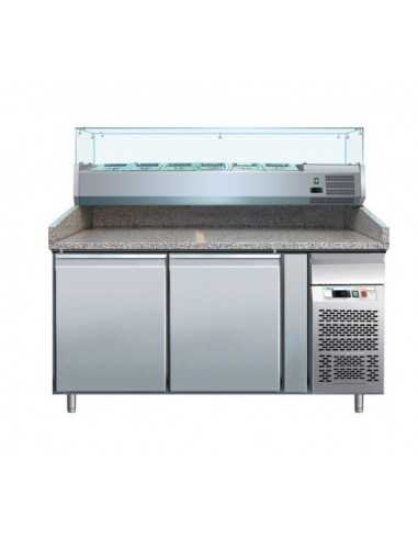 Banco pizza con 2 porte e vetrina - cm 151 x 80 x 100 h