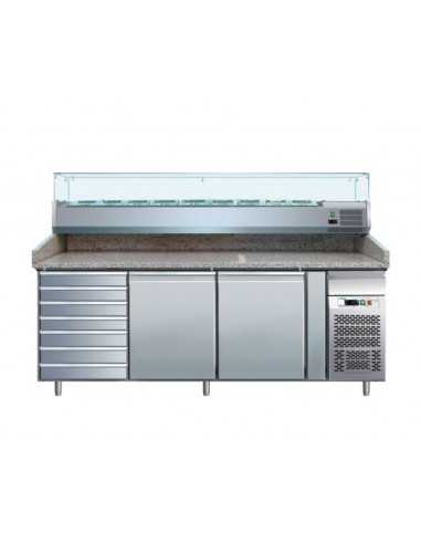 Pizza counter with 2 doors and drawers - Display cabinet - cm 202.5 x 80 x 100 h