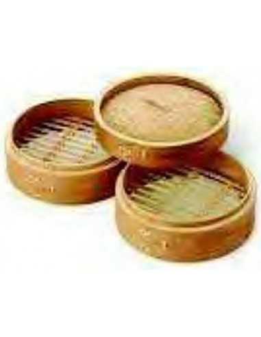 Set baskets in bamboo1 for steam cooking composed of 3 baskets + 1 lid - Diameter cm 15