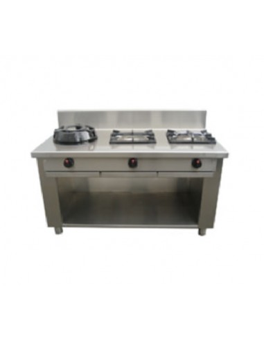 Kitchen Eurasia gas - 3 fires - Customized - Smooth floor - Power kw 3.0/4.5/7.5/9.5/14/21 - cm 150 x 70 x 85 h