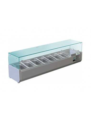 Ingredient display case with 7 x GN 1/4 flat glass