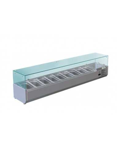 Ingredient display case with 9 x GN 1/4 flat glass