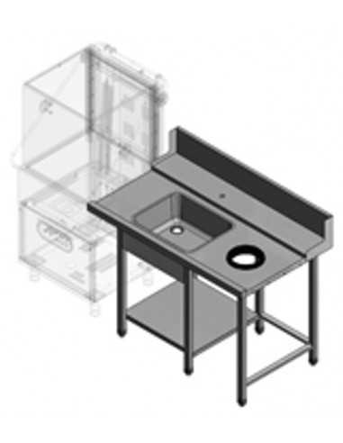 Dishwasher entry table - Destro - With sink and disembarkation hole with rubber - Dimensions cm 130 x 79 x 85 h