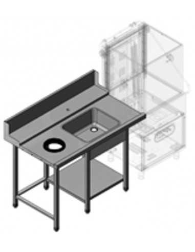 Dishwasher entry table - Sinistro - With sink and disembarkation hole with rubber - Dimensions cm 130 x 79 x 85 h