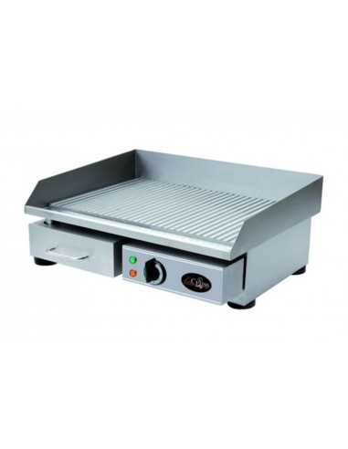 Electric fry top with ribbed top cm 55x35 in stainless steel