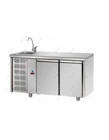 Refrigerated table - Lavello - N. 2 Doors - Motor sx - cm 142 x 70 x 115/120 h