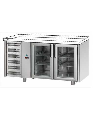 Mesa refrigerada - Sin suelo - N. 2 Puertas de vidrio - Sx motor - cm 142 x 70 x 80/87 h