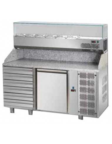 Banco pizza 1 porta e 6 cassetti - Vetrina - Cm 152 x 75 x 149/156 h