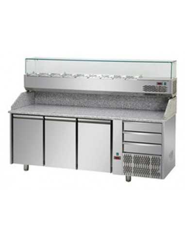 Banco pizza 3 porte e 3 cassetti - Vetrina - Cm 204 x 75 x 149/156 h