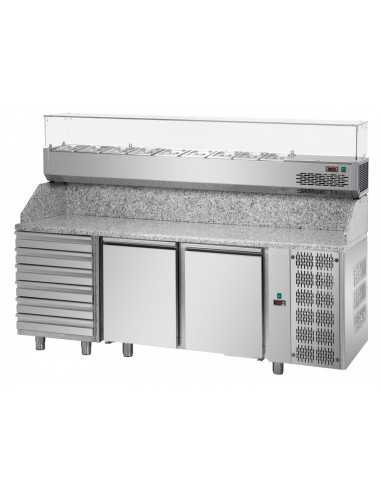 Banco pizza 2 porte e 6 cassetti - Vetrina - Cm 200 x 75 x 149/156 h