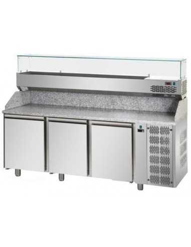 Pizza counter with 3 doors - Display case - cm 216 x 80 x 149/159 h