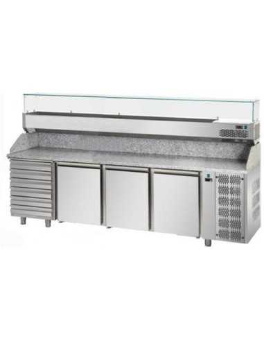 Banco pizza con 3 porte e 6 cassetti - Vetrina - cm 271 x 80 x 149/156 h