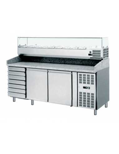 Banco pizza con 2 porte e 7 cassetti - Vetrina - cm 202.5 x 80 x 105 h