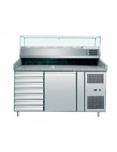 Banco pizza 1 porta - 7 cassetti - Vetrina - cm 151 x  80 x 105 h