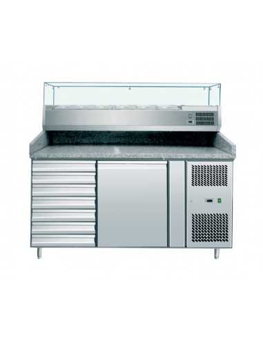 Banco pizza 1 porta e 7 cassetti - Vetrina - cm 151 x  80 x 105 h