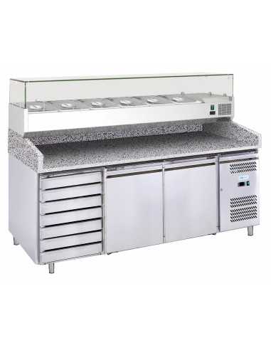 Pizza counter with 2 doors and drawers - Display cabinet - cm 201 x 80 x 143.5 h