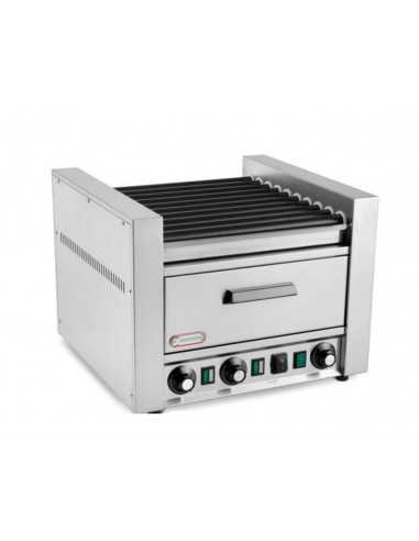 Sausage cooker with 6 rollers in stainless steel with hot drawer