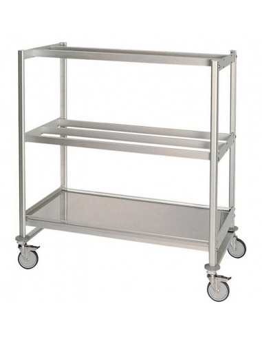 Butcher trolley with 2 shelves for cold cuts and 1 smooth shelf