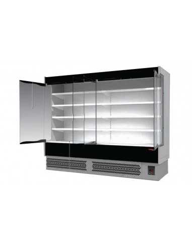 Espositore murale refrigerato - Porte a battente in vetro - Acciaio inox - Per salumi e latticini - cm 258 x 76.4 x 204h