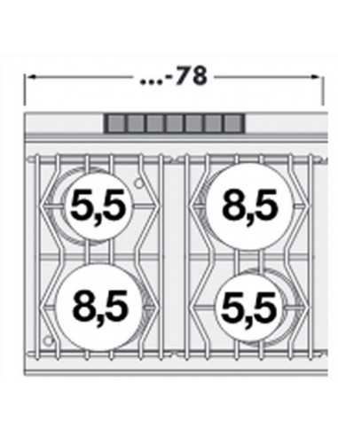 Cucina professionale a gas 4 fuochi forno a gas profondità 900 mm - mod.  CCF90/80