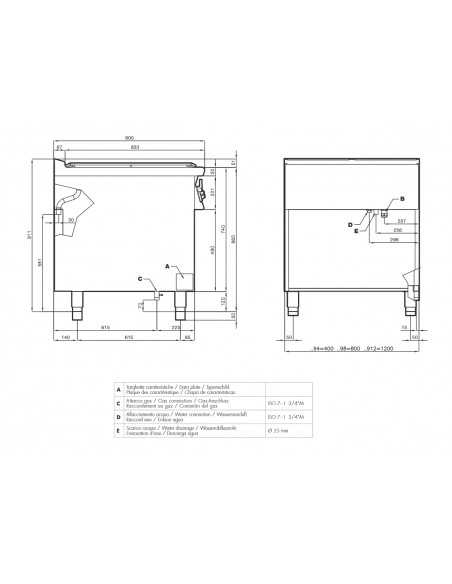 Cocina a gas sobre horno eléctrico estático GN 2/1, 4 quemadores % -  HOSTECO