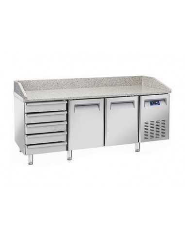 Pizza counter with 2 doors and drawers - cm 202.5 x 80 x 104