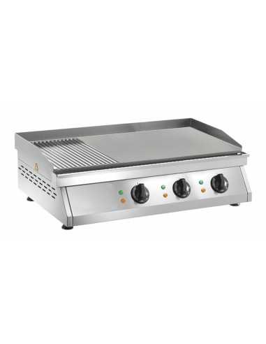 Electric fry top with smooth / ribbed surface cm 83.5 x 40