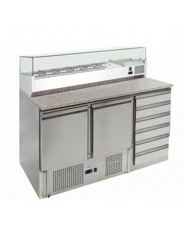 Pizza counter with 2 doors and drawers - Display cabinet - cm 142 x 70 x 145.5 h