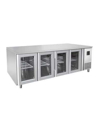 Tavolo refrigerato 4 porte vetro - Tropicalizzato - cm 223 x 70 x 85 h