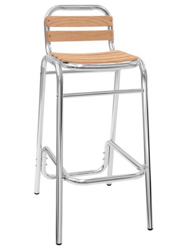 Outdoor stool - Anodized aluminum structure - Ø 28 x 1.8 mm tube - Oak wooden slats - Dimensions 40 x 35 x 100 h cm