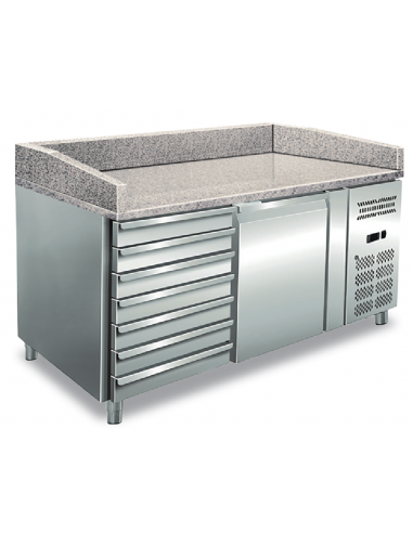 Banco pizza con 1 porta e 7 cassetti - Cm 151 x 80 x 100 h