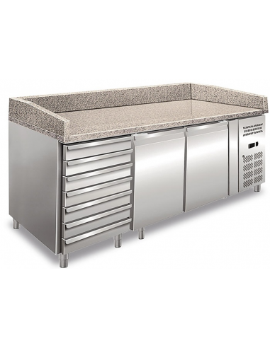 Pizza counter with 2 doors and 7 drawers - Cm 202.5 x 80 x 100 h