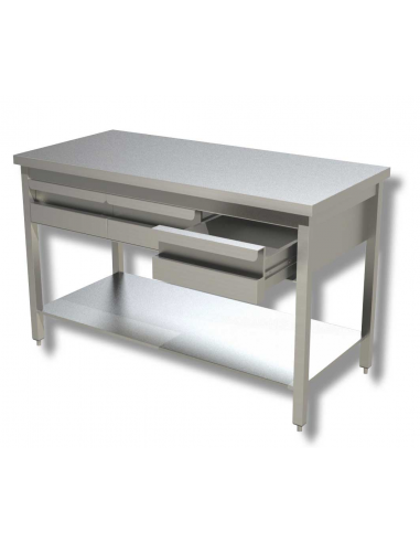 Table per day AISI 430 - Depth 60 - Ripiano - Cassetti