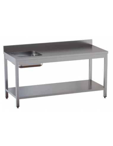 Table with shelf AISI 430 - Alzatina - Left tank - Depth 60