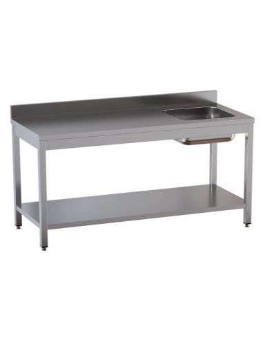 Table with shelf AISI 430 - Alzatina - Right tank - Depth 80