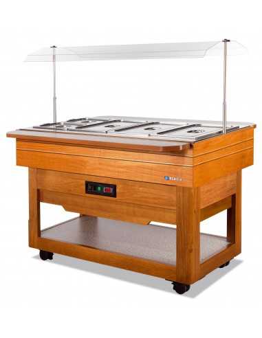 Wooden hot buffet display with fixed cover - cm 140 x 107 x 145 h