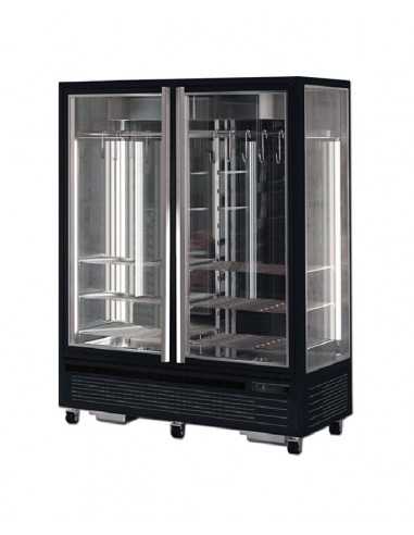 Meat display case with 4 glass sides and double door 1150 liters