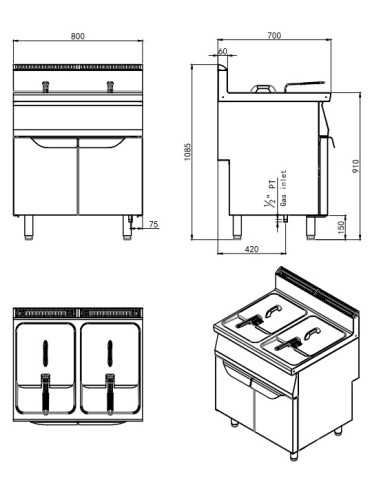 Freidora a Gas sobremostrador quemadores externos, Sobremesa FGS 8 Movilfrit  - i-nox