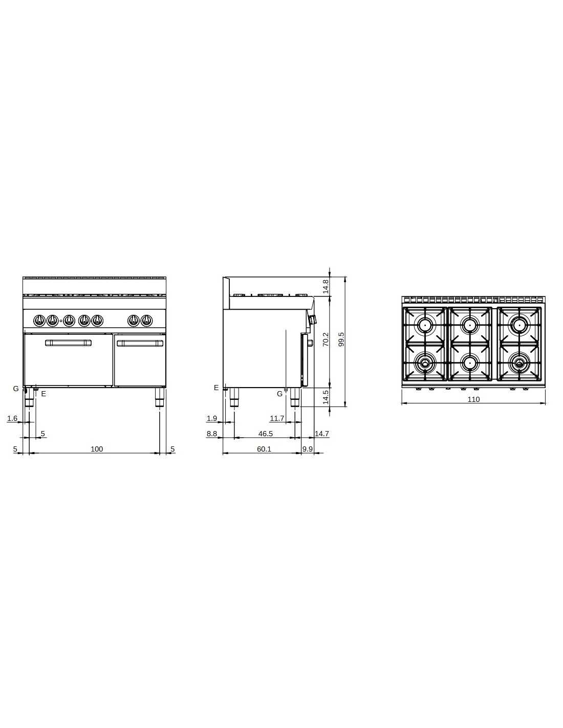 Cocina Eléctrica 6 zonas Cuadradas con Horno Eléctrico EXTRA